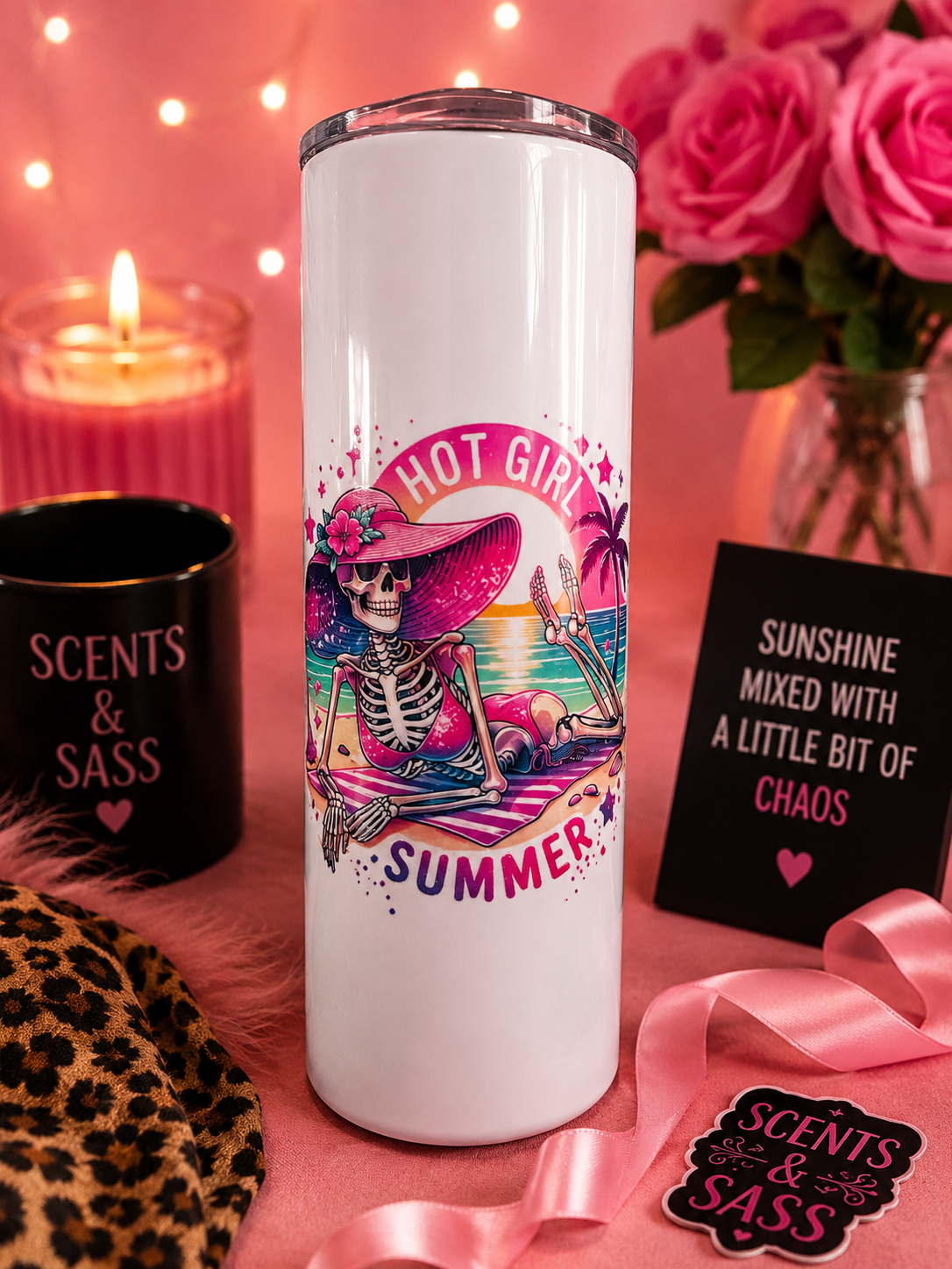" Hot girl summer " 20oz snowglobe stainless steel tumbler