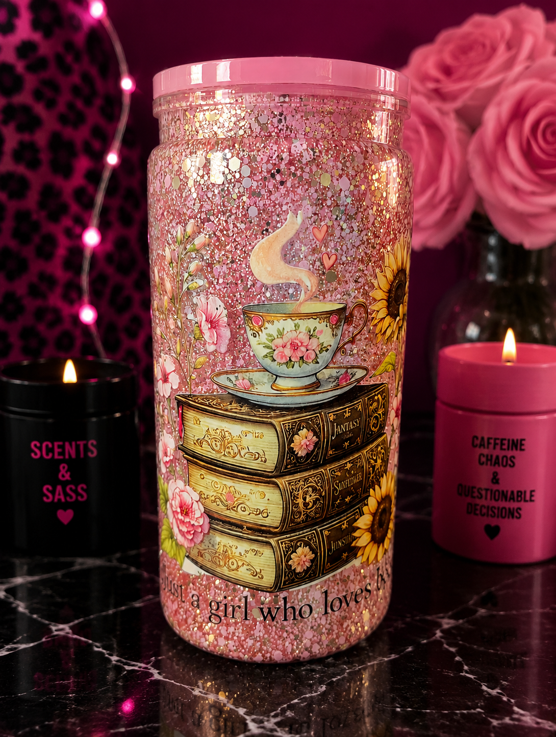 " Just a girl who loves books " 10oz snowglobe tumbler